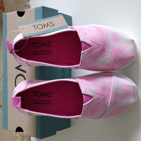 TOMS' Alpargata Neon Pink Multi Tie Dye Twill. Sz Y13 - Picture 2 of 8